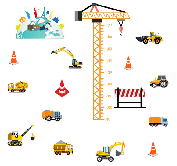 Crane & Construction Vehicles Height Chart Wall Sticker