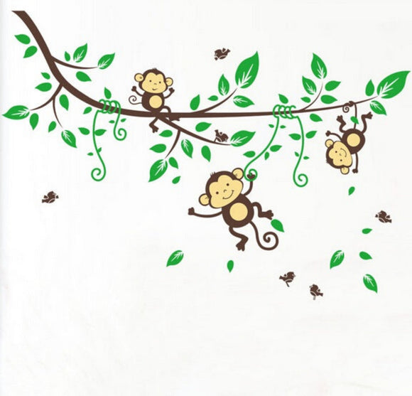 Nursery Wall Sticker -Three Little Monkeys Swinging on a Branch AW1205