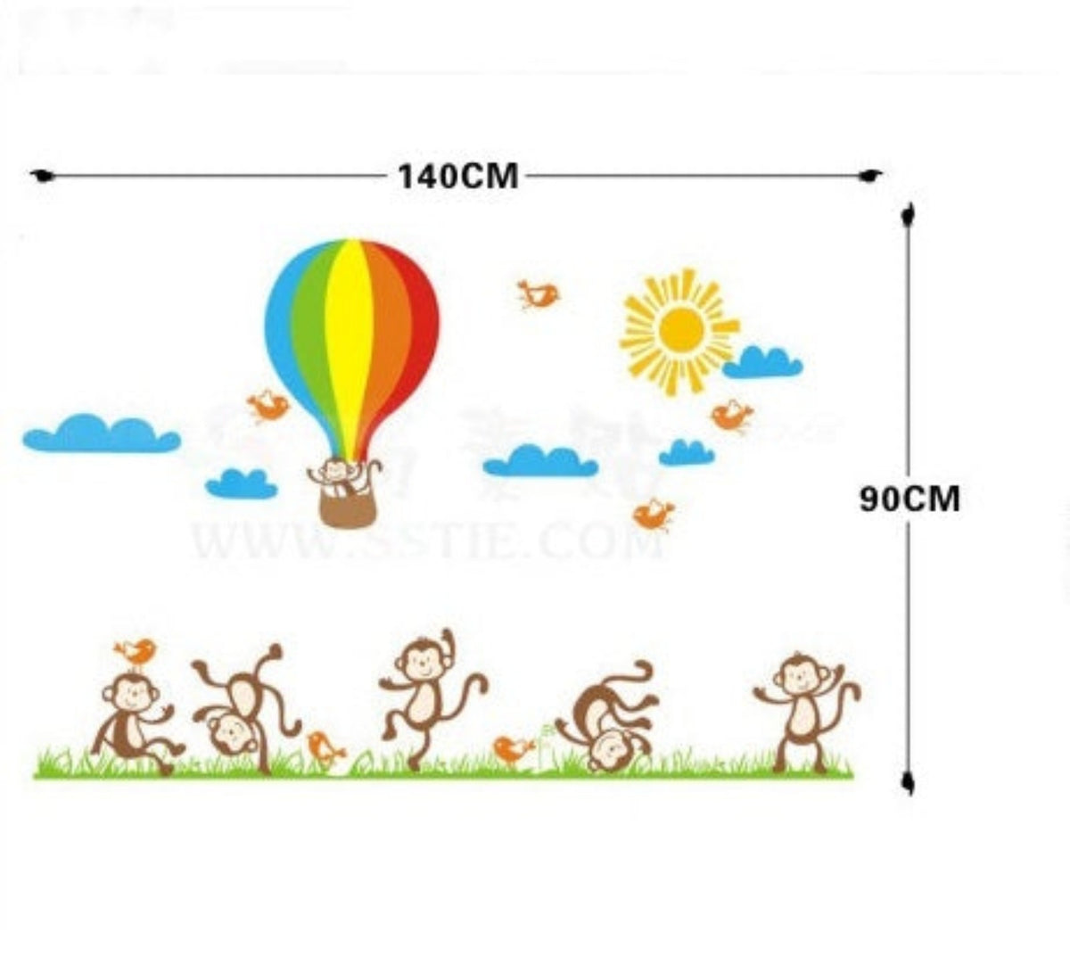 Ginger Monkey Hot Air Balloon Wall Stickers