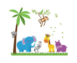 Blue Elephant, Hippo, Zebra, Giraffe & Monkey