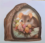 Whimsical Brown Mouse with Flowers AW1118