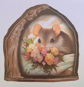 Whimsical Brown Mouse with Flowers AW0008