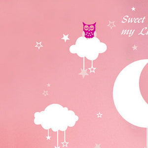 White Clouds & Moon with Pink Owls
