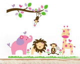 Pink Elephant, Lion, Giraffe & Monkeys
