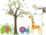Green Elephant, Blue Lion, Yellow Giraffe & Monkeys in Tree