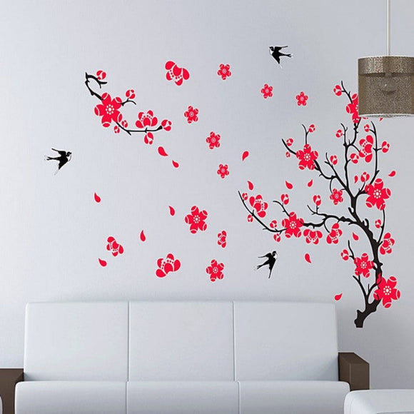 Red cherry blossom & three birds