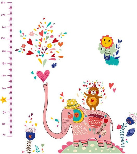 Pink Elephant, hearts & flowers Height Chart