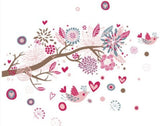 Pink & Grey Birds & Flower Branch