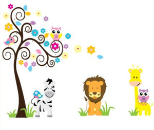 Lion, Zebra, Giraffe & Scroll Tree