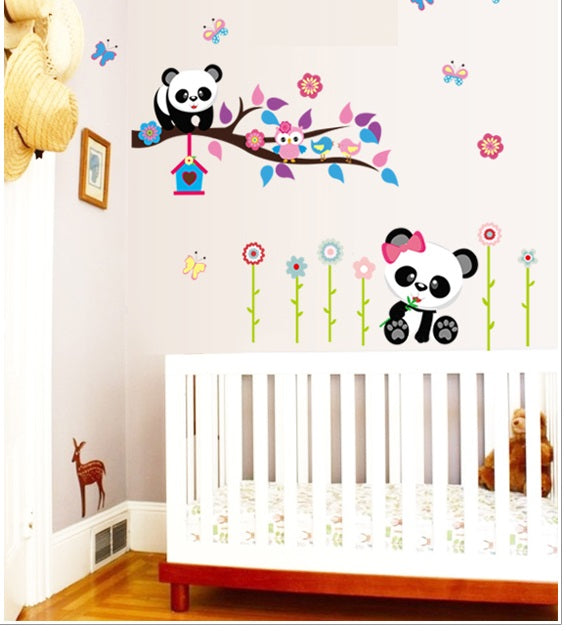 Cute Nursery Wall Decals - Pandas & Tree Branch