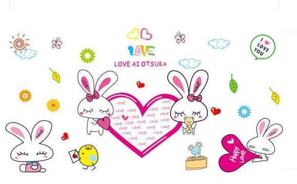 Rabbits & Heart Wall decal - AW0861